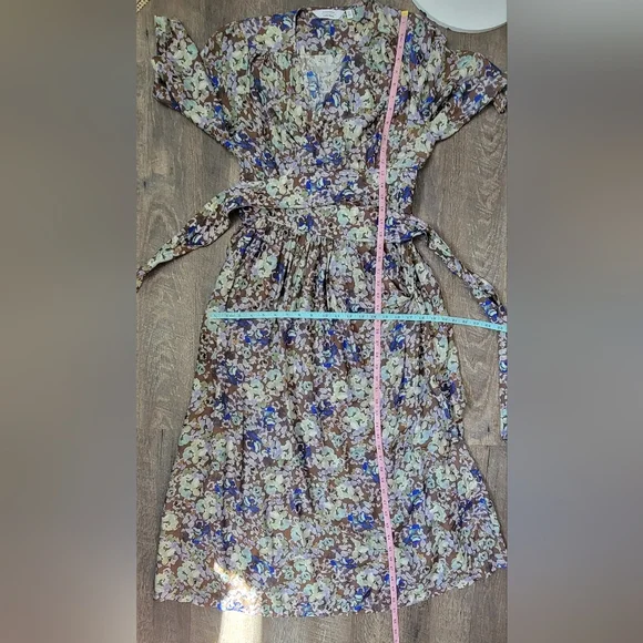 & Other Stories Relaxed Wrap Maxi Dress Womens 6 Brown & Multi Floral Silk Blend - Picture 14 of 16